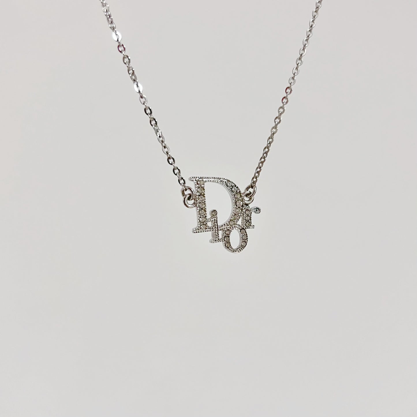 Vintage Dior Crystal Logo Necklace