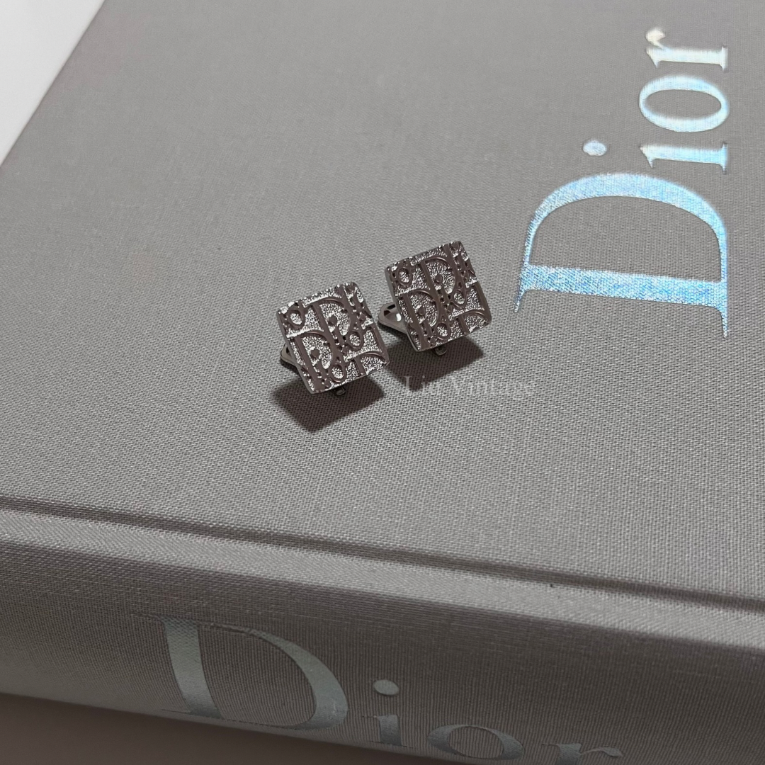 Vintage Dior Oblique Clip On Earrings