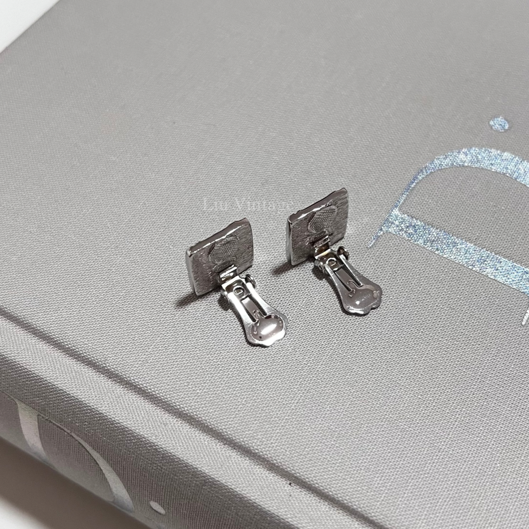 Vintage Dior Oblique Clip On Earrings