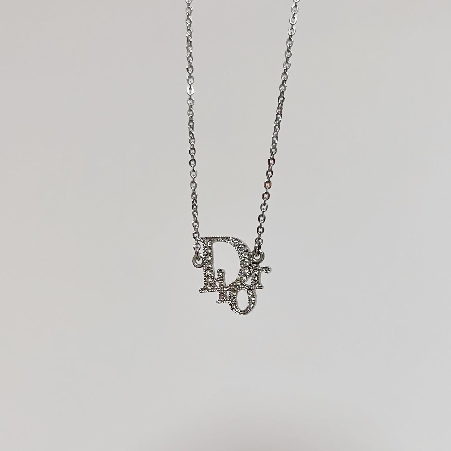 Vintage Dior Crystal Logo Necklace
