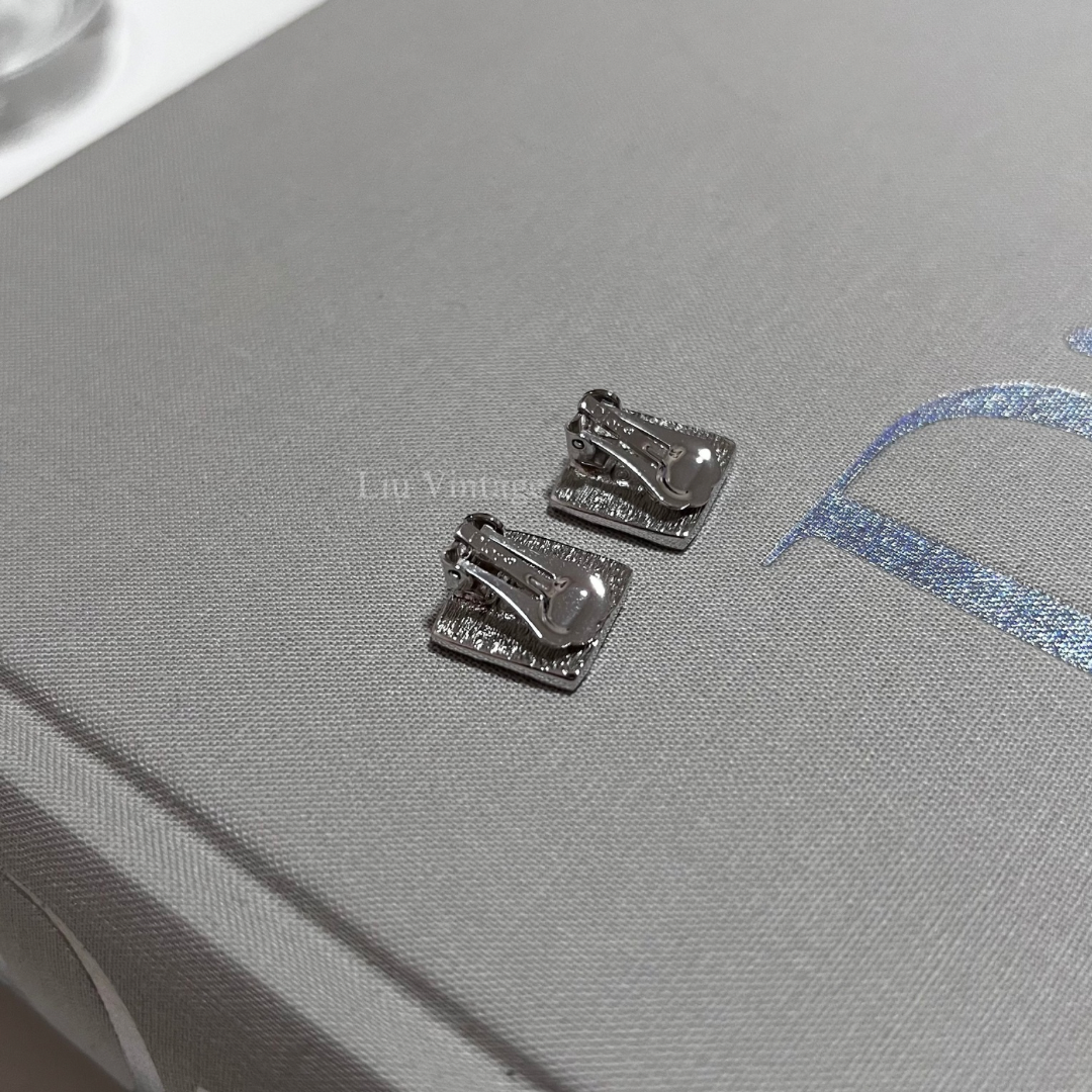 Vintage Dior Oblique Clip On Earrings
