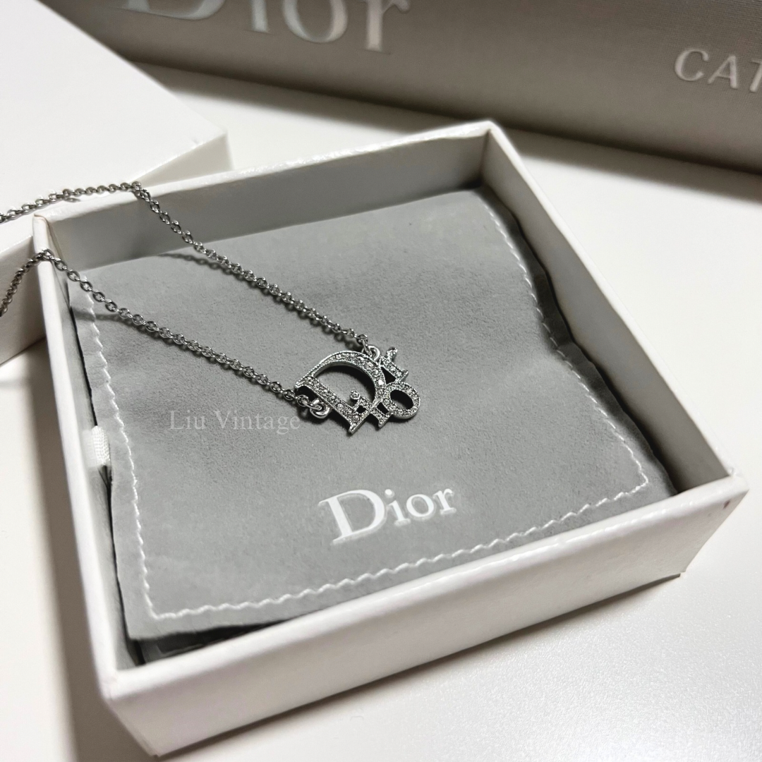 Vintage Dior Crystal Logo Necklace