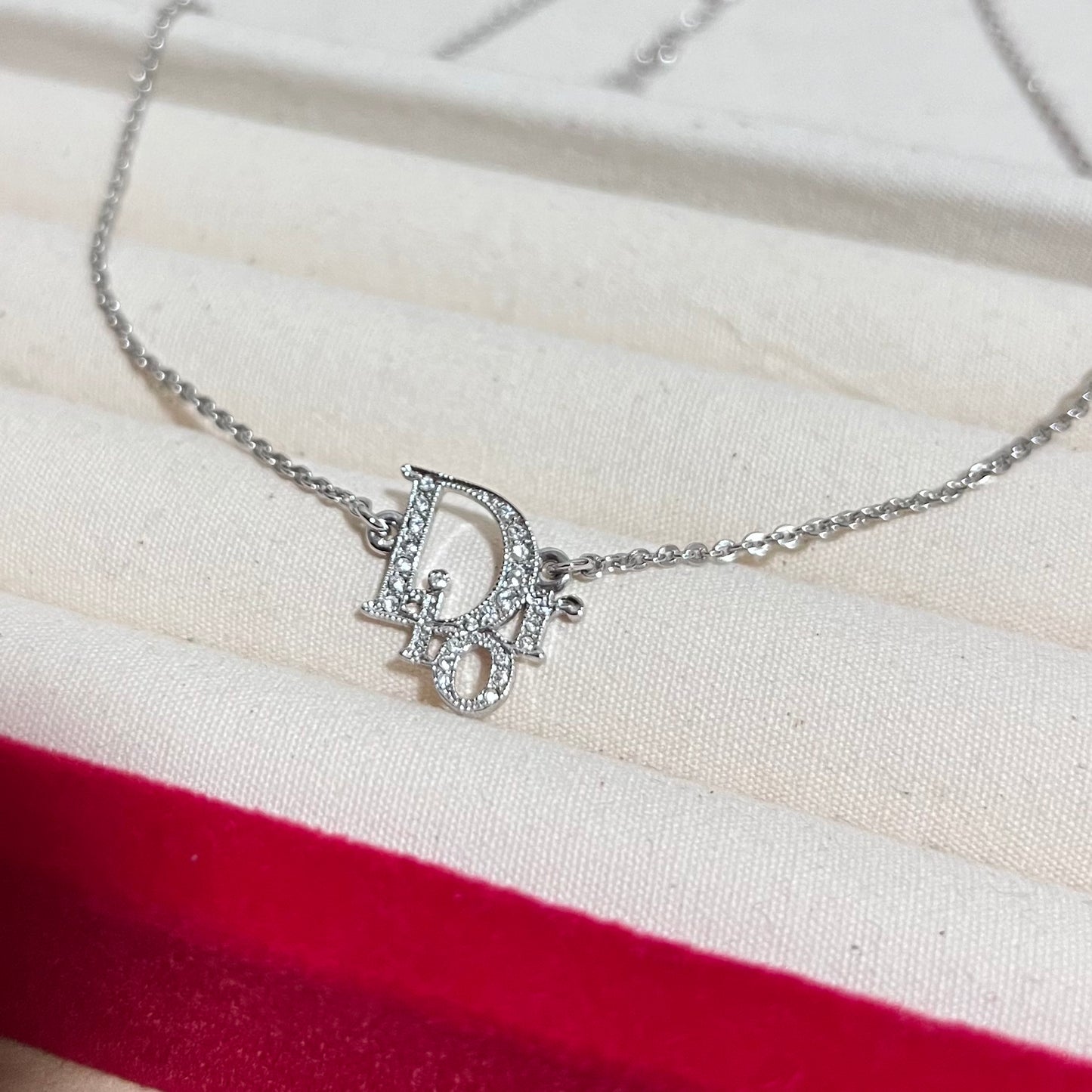 Vintage Dior Crystal Logo Necklace