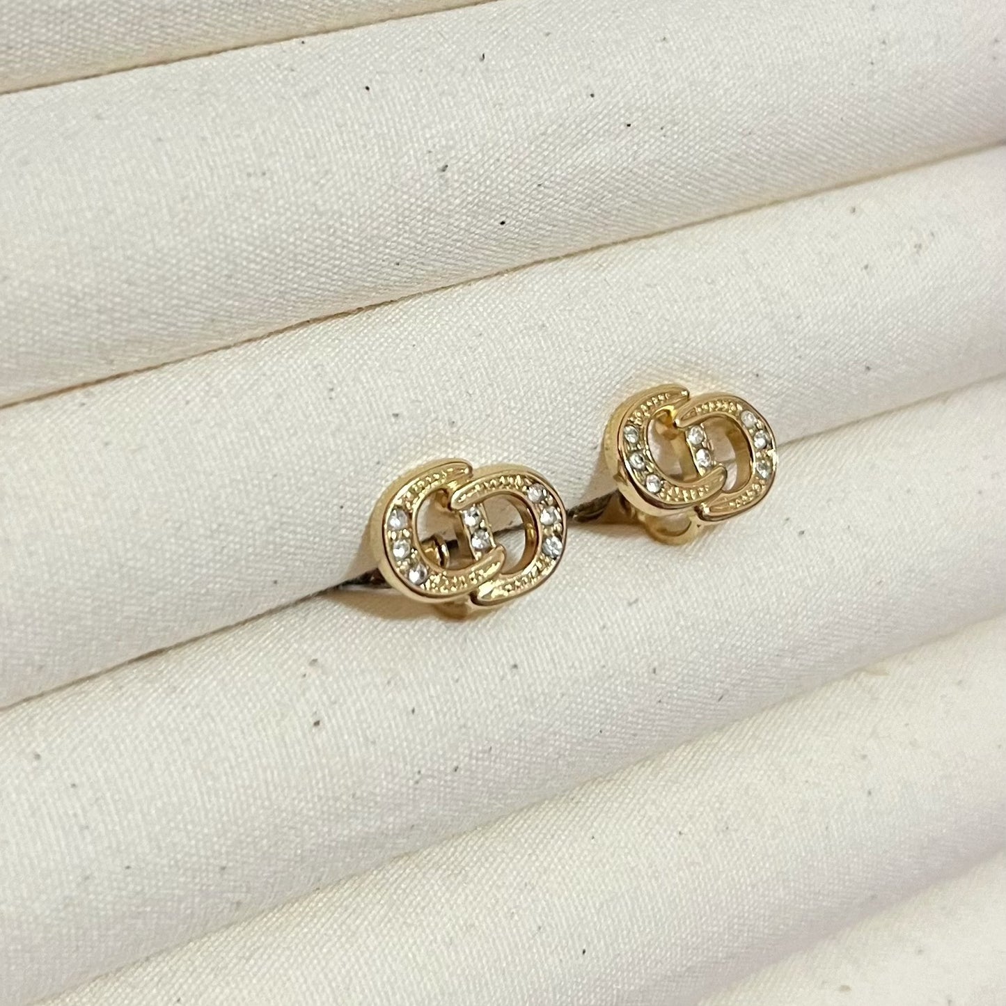 Vintage Dior Crystal CD Clip On Earrings