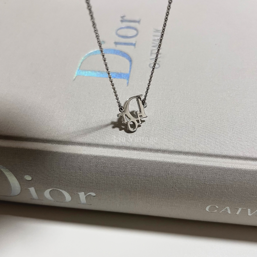 Vintage Dior Crystal Logo Necklace