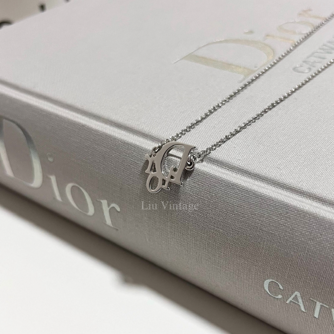 Vintage Dior Crystal Logo Necklace