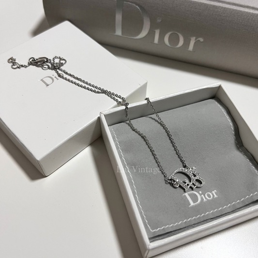 Vintage Dior Crystal Logo Necklace