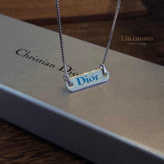 Vintage Dior Tag Necklace (Blue)