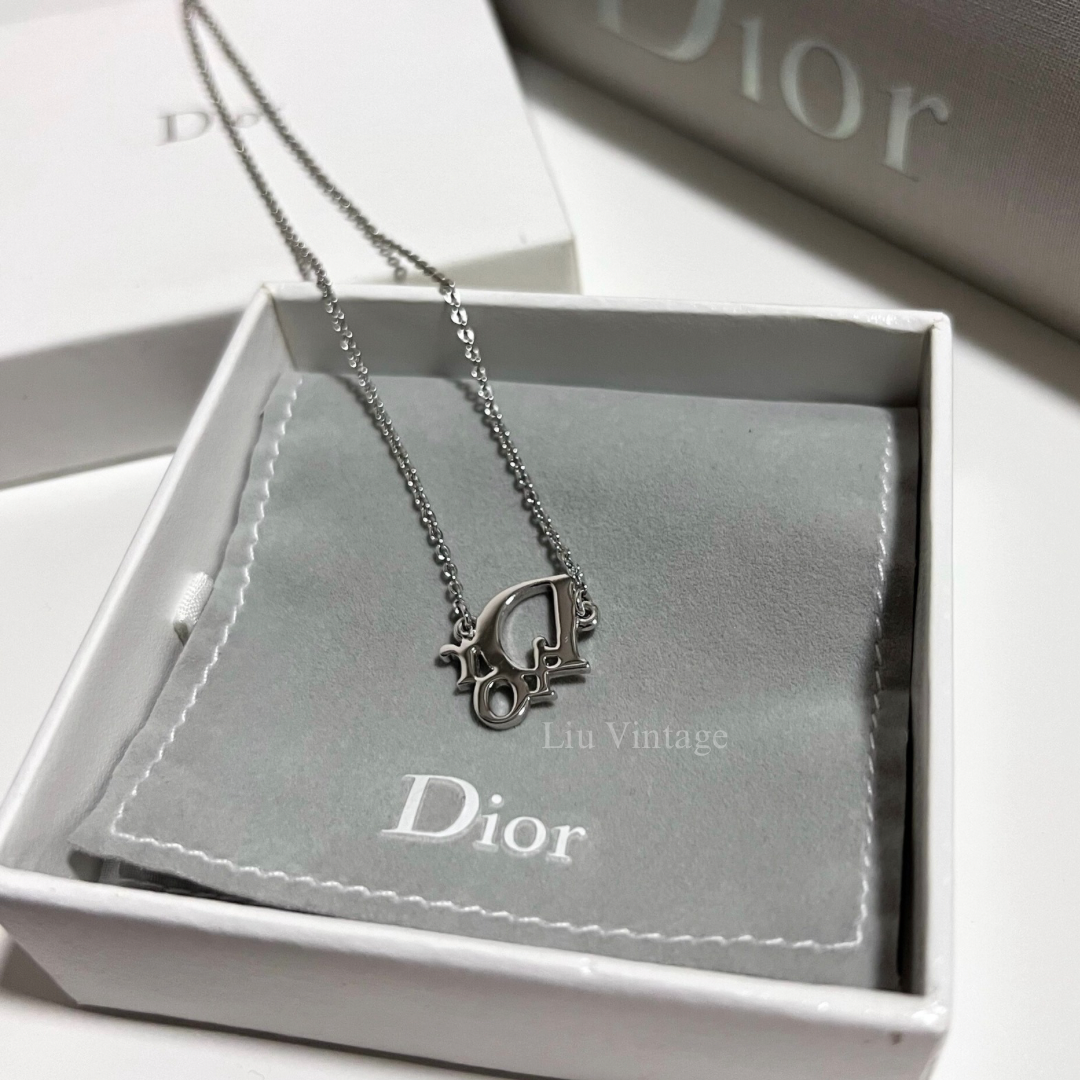 Vintage Dior Crystal Logo Necklace