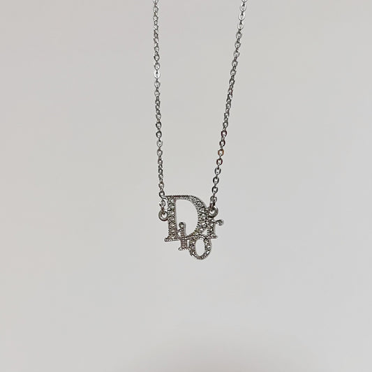 Vintage Dior Crystal Logo Necklace