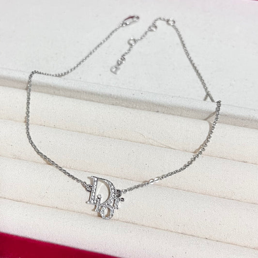 Vintage Dior Crystal Logo Necklace