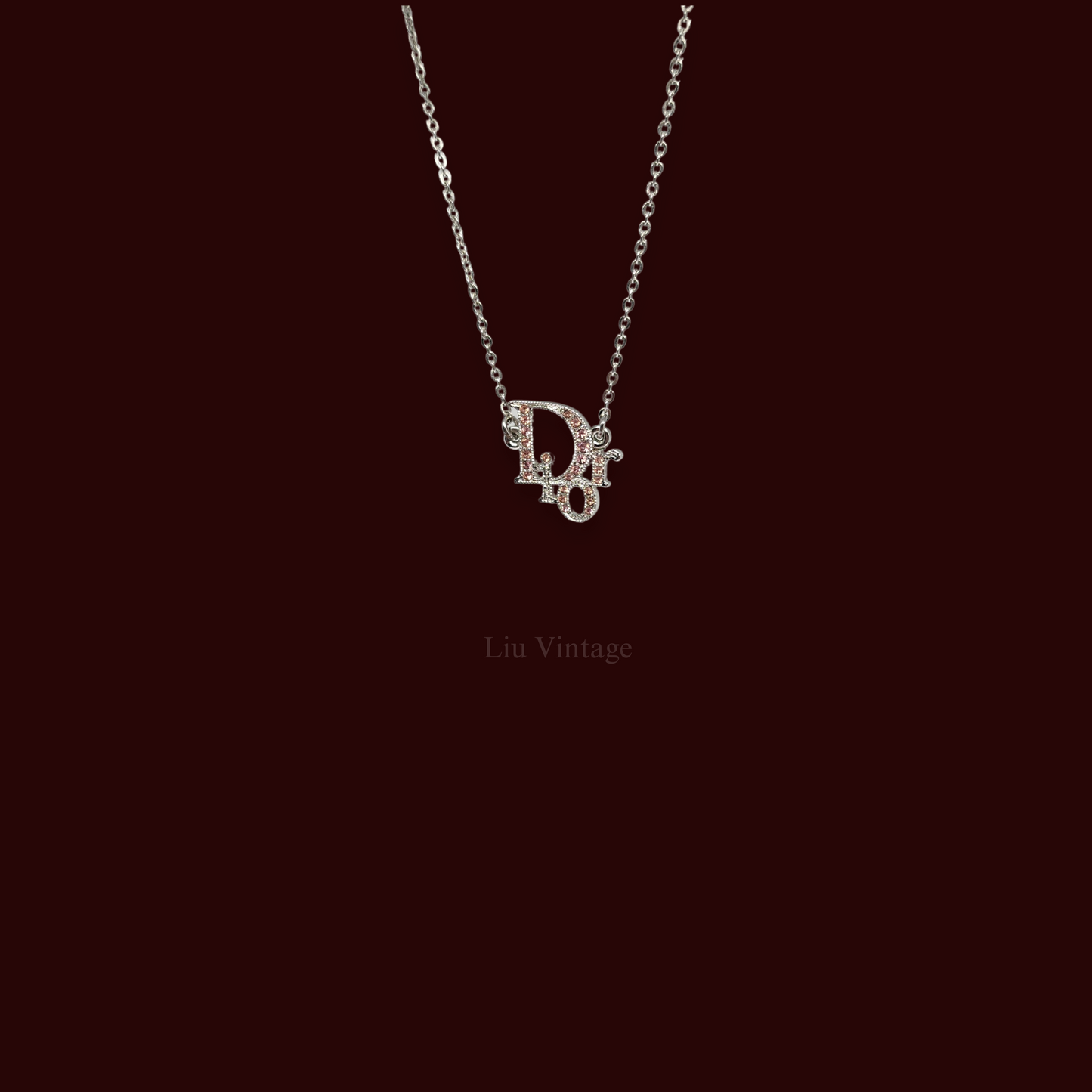 Vintage Dior Logo Necklace with pink crystals