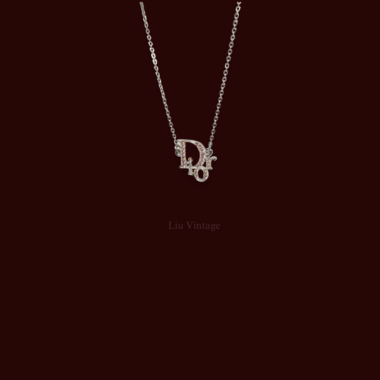 Vintage Dior Logo Necklace with pink crystals